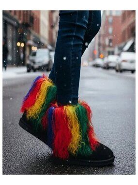 Bearpaw Boo Rasta Tie Dye Shearling Wool Curly Lamb Fur Boho Sherpa Boots 9 NEW